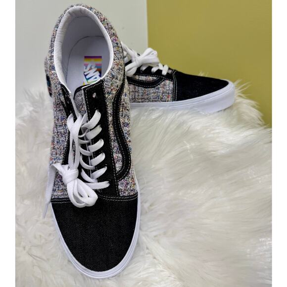 VANS 2024 Old Skool Pride Rainbow Tweed Sparkle Black Denim Shoes Mens Sz 12 - Picture 3 of 13